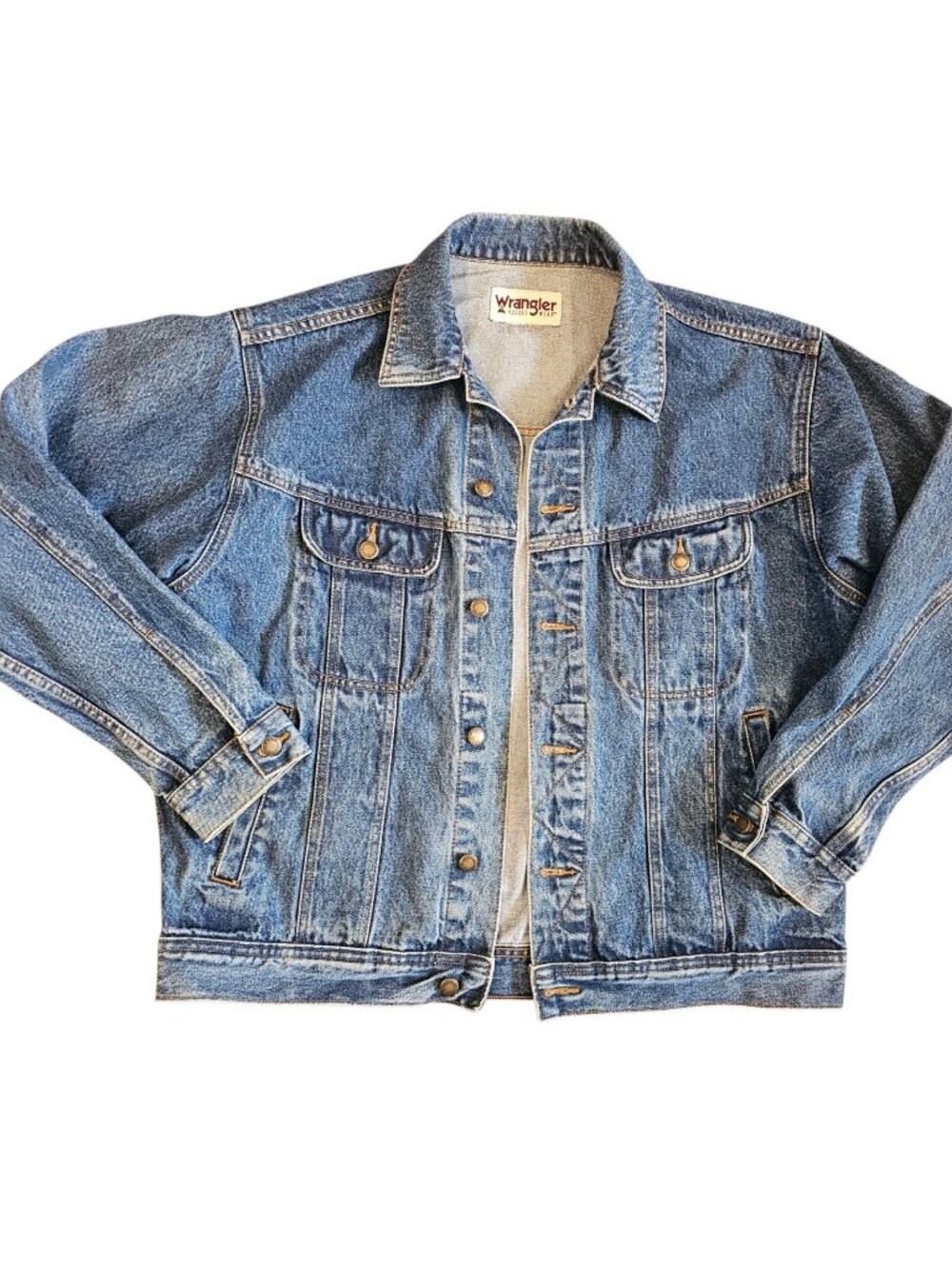 Wrangler Denim Jean Jacket Sz M Blue Heavy Duty Western Cowboy Trucker Classic